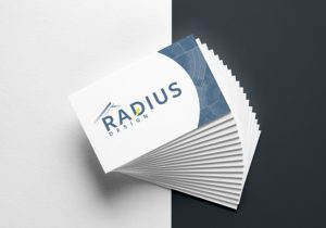 Radius business cards designed by Kristi Simmons